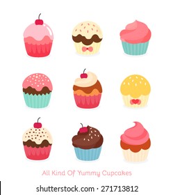 Nine flat cupcake illustration