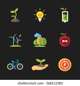 nine flat eco icons