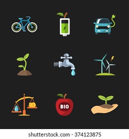nine flat eco icons