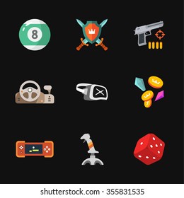 nine flat game icons