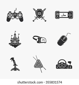 nine flat game icons