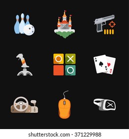 nine flat game icons