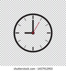Nine o’Clock flat icon design template isolated illustration on transparent background, Black, White and red clock icon vector illustration.