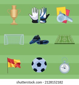 nine football soccer set icons