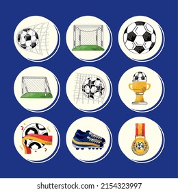 nine football soccer set icons