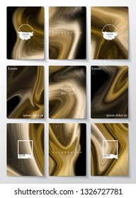 Nine frame marble abstract background. Liquid marble pattern. gold color.