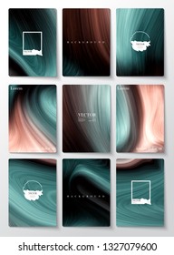 Nine frame marble abstract background. Liquid marble pattern. Brown and blue color.