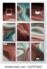 Nine frame marble abstract background. Liquid marble pattern. Brown and blue color.