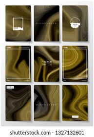 Nine frame marble abstract background. Liquid marble pattern. gold color.