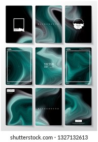 Nine frame marble abstract background. Liquid marble pattern. blue color.
