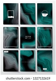 Nine frame marble abstract background. Liquid marble pattern. blue color.