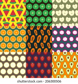 nine fruits cutting half seamless pattern