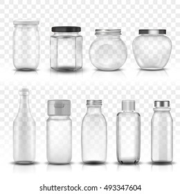 Nine glass jars collection set, transparent background 3D illustration