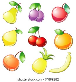 Nine glossy fruit icons