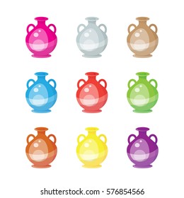 Nine Greek Urns isolated over white background. A selection of classical style urns used for storage of wine or olive oil in ancient Greece. EPS10 vector format. 