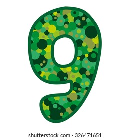 nine green button on white background
