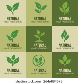 Nueve hojas verdes Logo Diseños Natural Branding hojas verdes