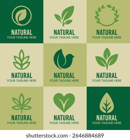 Nueve Logos de Hojas Verdes Marca Natural Diseños naturaleza