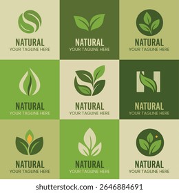 Nueve hojas verdes Logo Natural Diseños hojas de la naturaleza