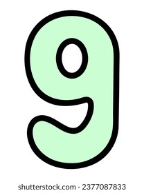 Nine. Green number nine with rounded corners. Arabic number symbol. Color vector illustration. Cartoon style. Isolated background. Idea for web design.