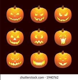 nine halloween pumpkins