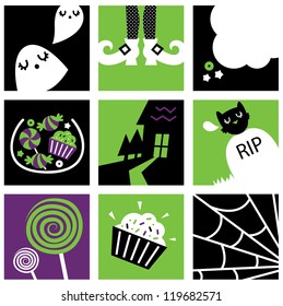 Nine halloween square icons collection