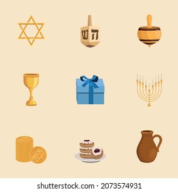 nine happy hanukkah set icons