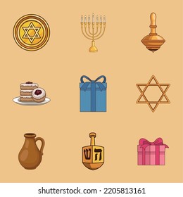 nine happy hanukkah set icons
