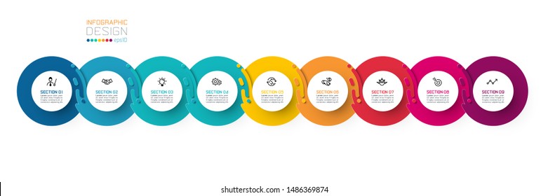 Nine harmonious circle infographics on vector graphic art.