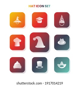 Nine HAT icons in one set with white color on gradient and white background. Vector illustration