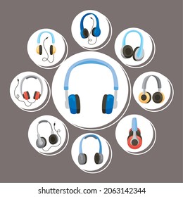 nine headphones devices set icons