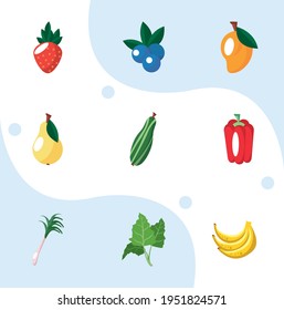 nine healthy food set icons