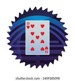 nine of hearts card icon cartoon pop art round icon vector illustration graphic design