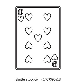 nine of hearts card icon cartoon black and white vector illustration graphic design