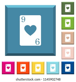 Nine of hearts card white icons on edged square buttons in various trendy colors