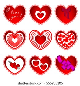 Nine of hearts in different design. Gift for Valentine s day. Vector illustration
