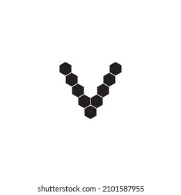 nueve hexagones letra V símbolo simple vector