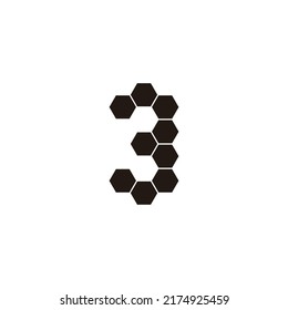 Nueve hexagones número 3 símbolo geométrico simple vector de logotipo