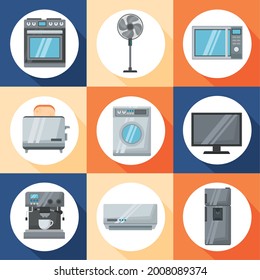 nine home appliances set icons