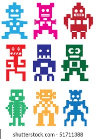 Nine icons colored robots mutants