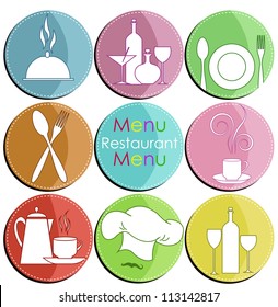 Nine icons with elements of kitchen accessories