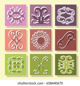 Nine Icons with Graceful Arabesques. Vector illustration