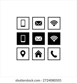 Nueve iconos que representan la comunicación y la tecnología, dispuestos en una cuadrícula de 3x3, con fondos en blanco y negro alternados.