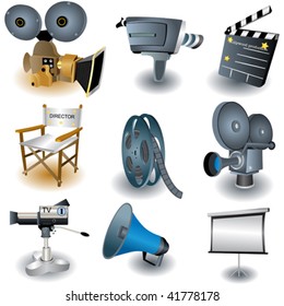 Nine illustrated movie equipment.