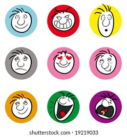 Nueve ilustraciones que muestran diferentes emociones o estados de ánimo (también disponibles en formato raster)