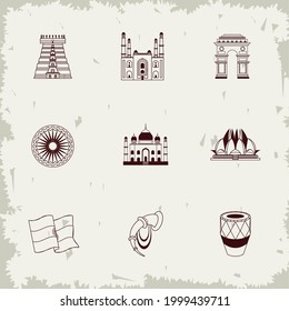 nine india independence set icons