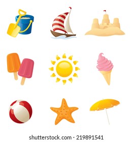 Nine individually grouped beach icons.