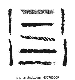 Nine isolated brush strokes, painted with a brush. Grunge line. Abstract.