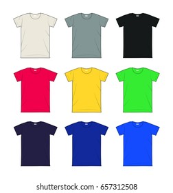 nine isolated different colors blank t-shirts