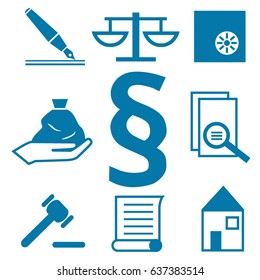 Nine isolated vector law icons on white background. You can also change the color or choose just one of them.